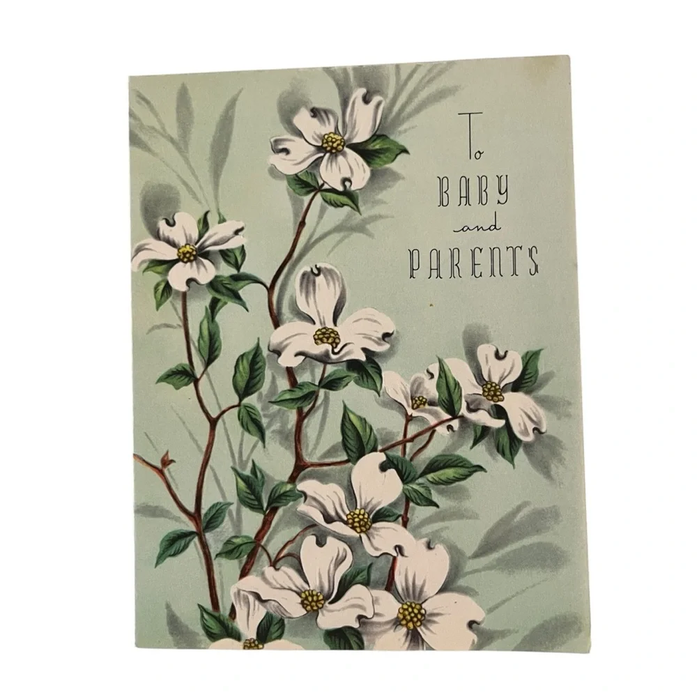 Unused Vintage Greeting Card To Baby and Parents Floral Congratulations